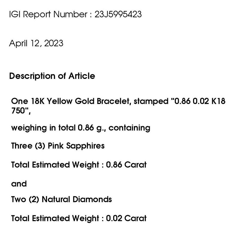 IGI Certified 0.86ct Pink Sapphire 0.02ct Natural Diamonds 18K Gold Bracelet 4