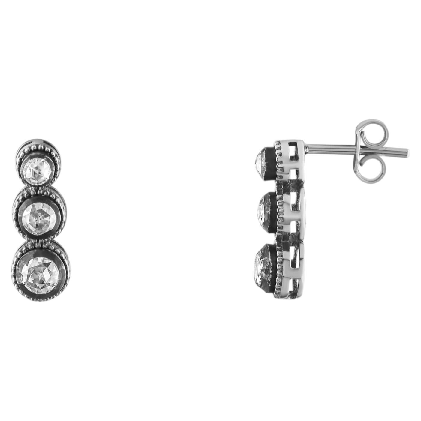 IGI Certified 0.87 Carat Natural Diamond Trio Statement Earrings in 8K Gold