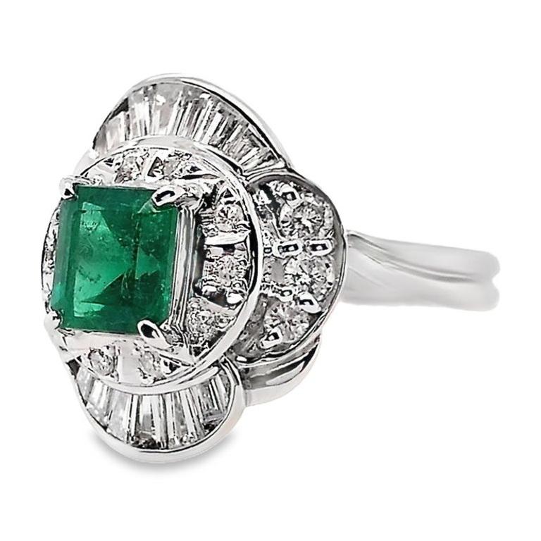 De las mujeres IGI Certificado 0,88ct Esmeralda Natural de Colombia 0,58ct Diamantes Anillo de Platino