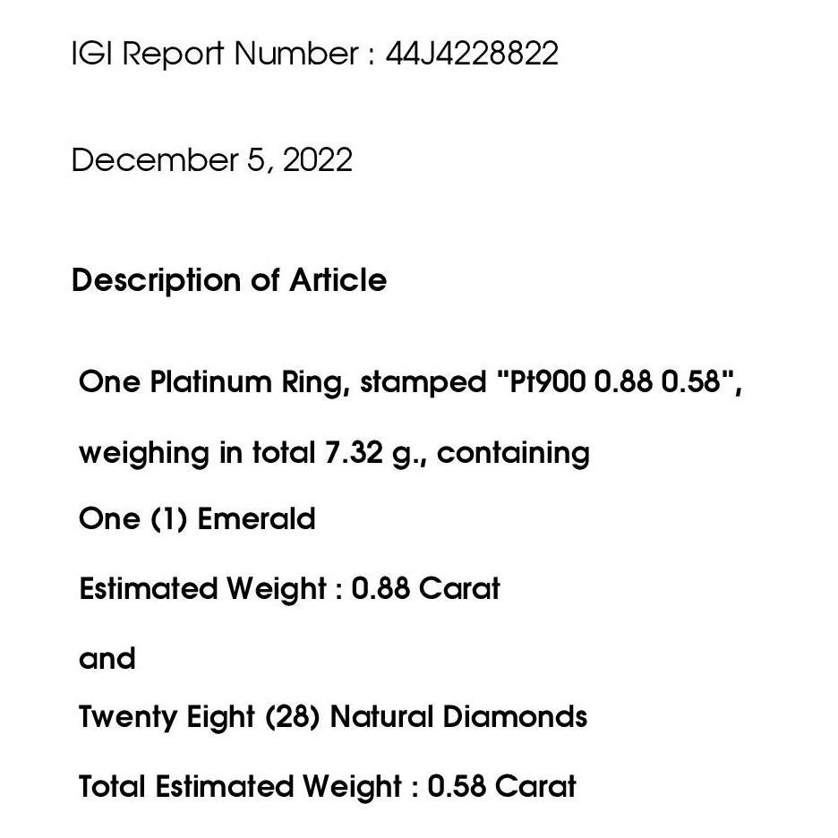 IGI Certificado 0,88ct Esmeralda Natural de Colombia 0,58ct Diamantes Anillo de Platino 4