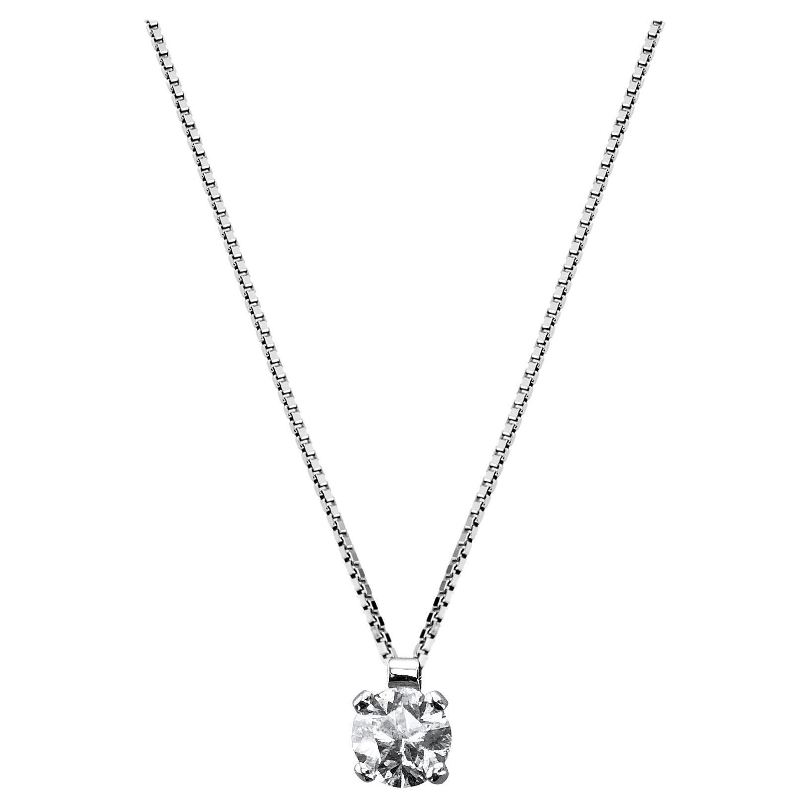 IGI Certified 0.89 Carat Round Diamond set in 18Kt White Gold Pendant Necklace
