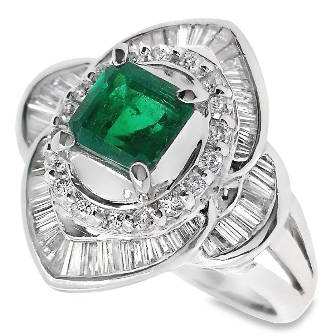 IGI Certified 0.89ct Natural Colombia Emerald 0.80ct Diamonds Platinum Ring 1