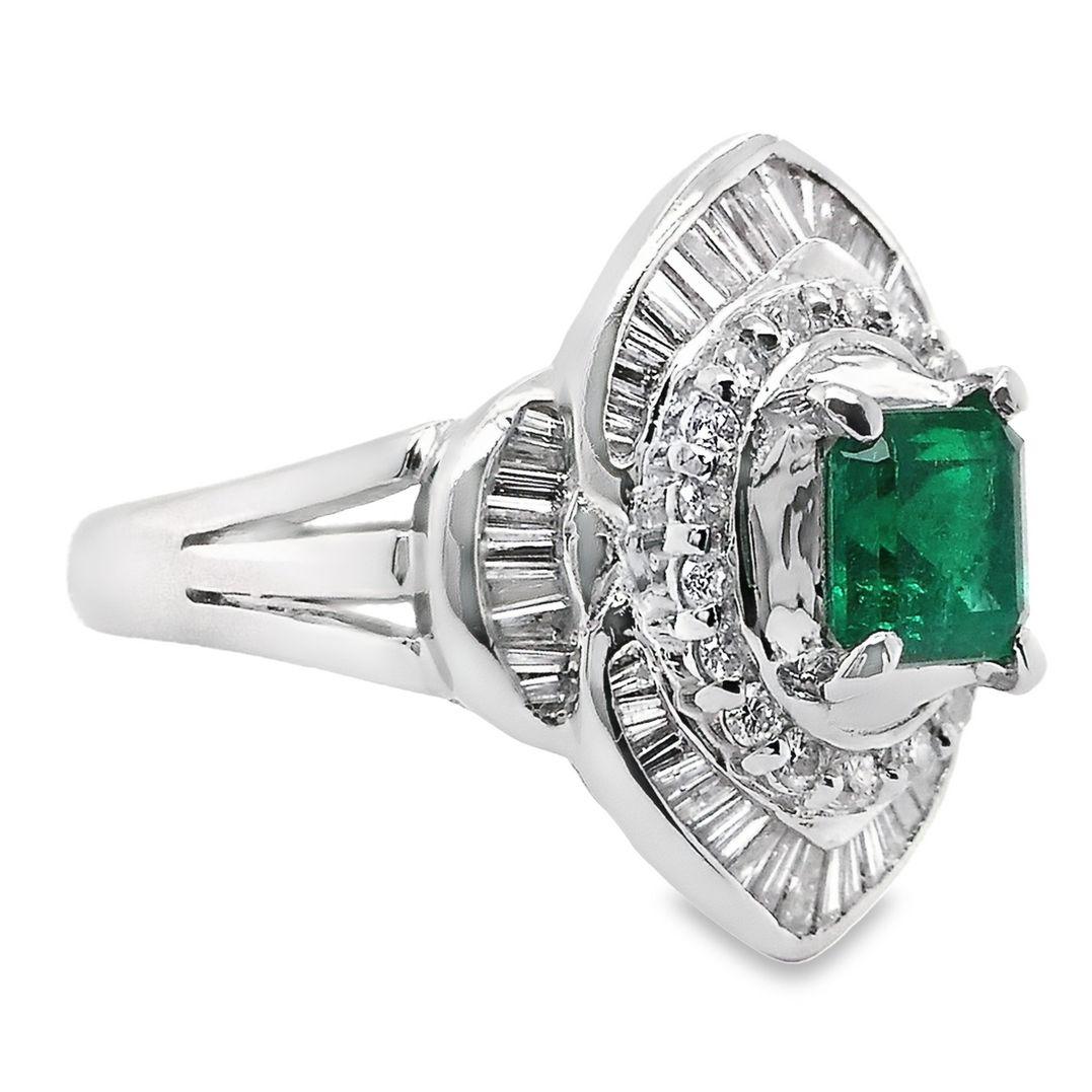 IGI Certified 0.89ct Natural Colombia Emerald 0.80ct Diamonds Platinum Ring 2