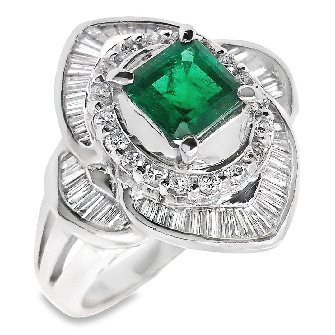 IGI Certified 0.89ct Natural Colombia Emerald 0.80ct Diamonds Platinum Ring 3