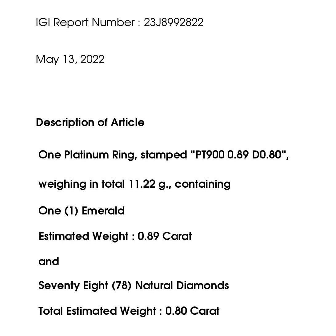 IGI Certified 0.89ct Natural Colombia Emerald 0.80ct Diamonds Platinum Ring 4