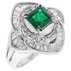 IGI Certified 0.89ct Natural Colombia Emerald 0.80ct Diamonds Platinum Ring