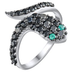 IGI Certified 0.91 Carat Natural Emerald and Diamond Snake Ring in 14K Gold