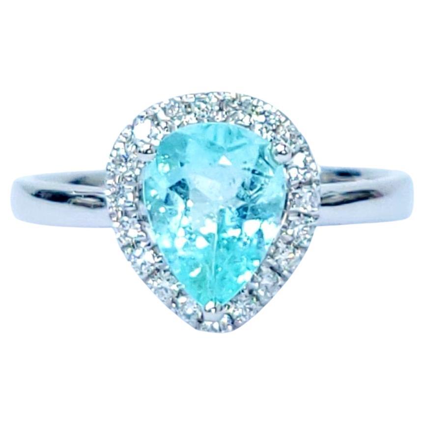 Bague en or blanc 18 carats certifiée IGI de 0,93 carat de Paraiba et diamant