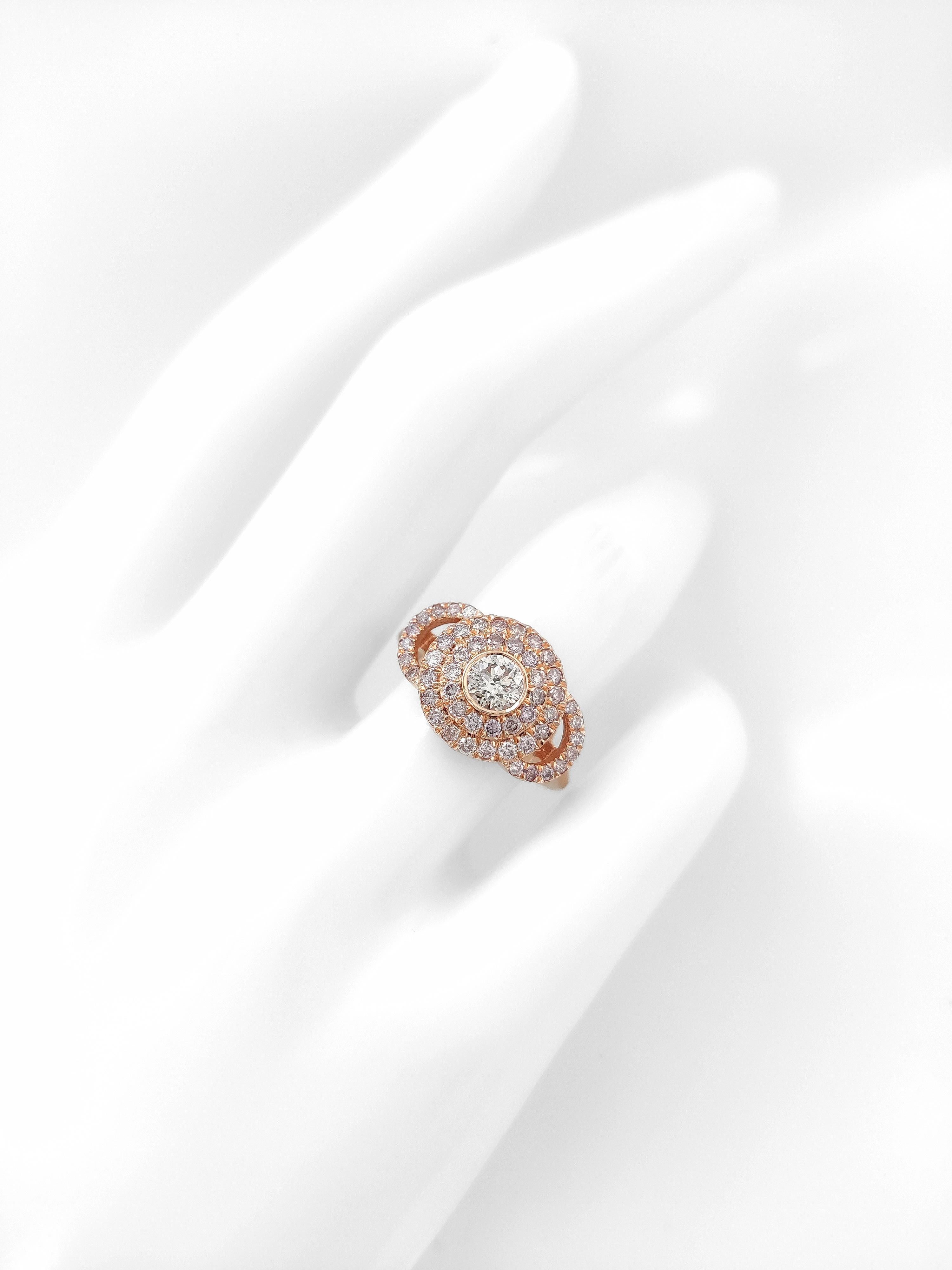 IGI Certified 0.94ctw Round Fancy Pink Diamond 14k Rose Gold Ring For Sale 2