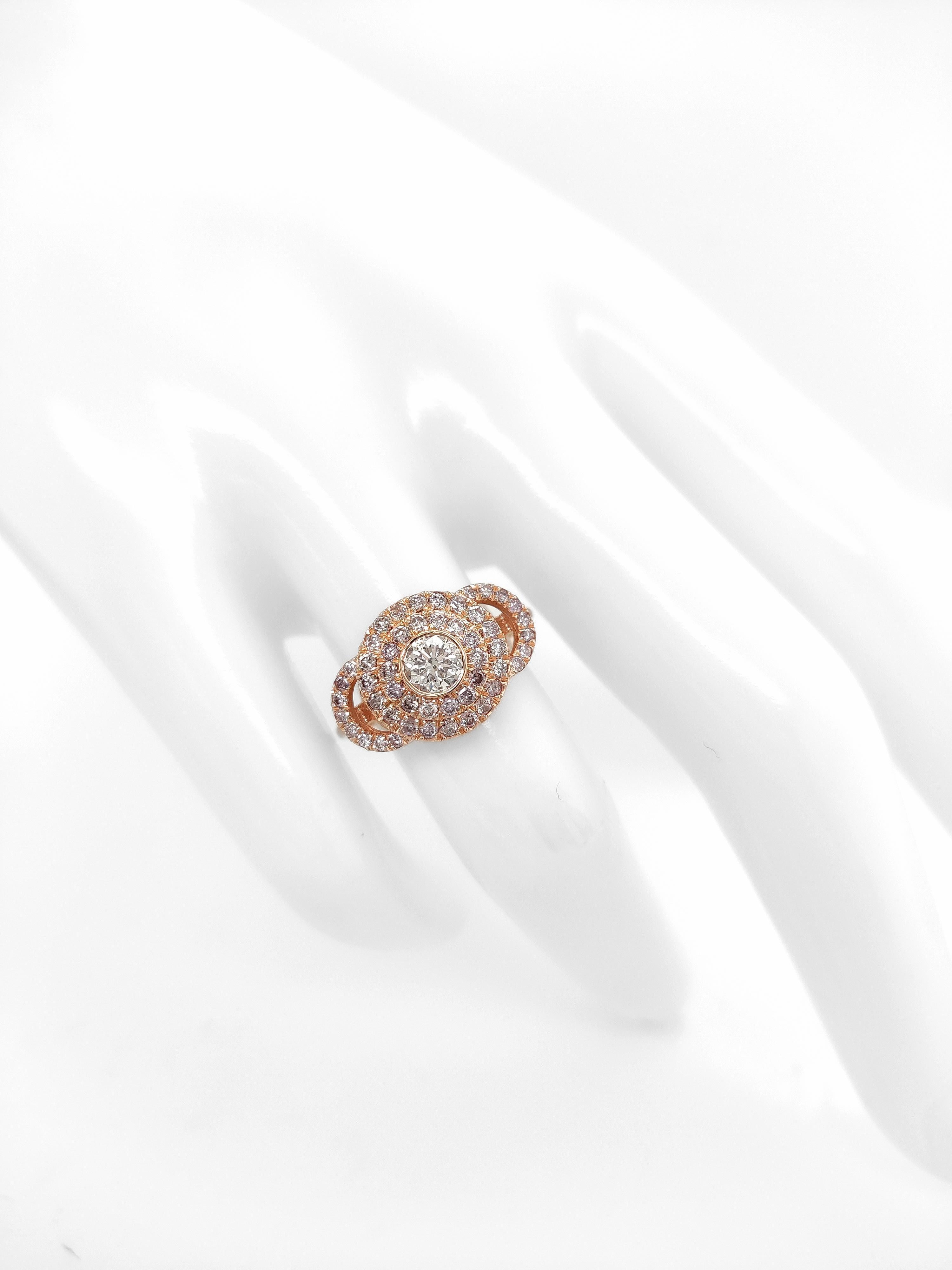 IGI Certified 0.94ctw Round Fancy Pink Diamond 14k Rose Gold Ring For Sale 3
