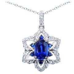 IGI Certified 0.97 Carat Sapphire and Diamond Pendant in 18K White Gold