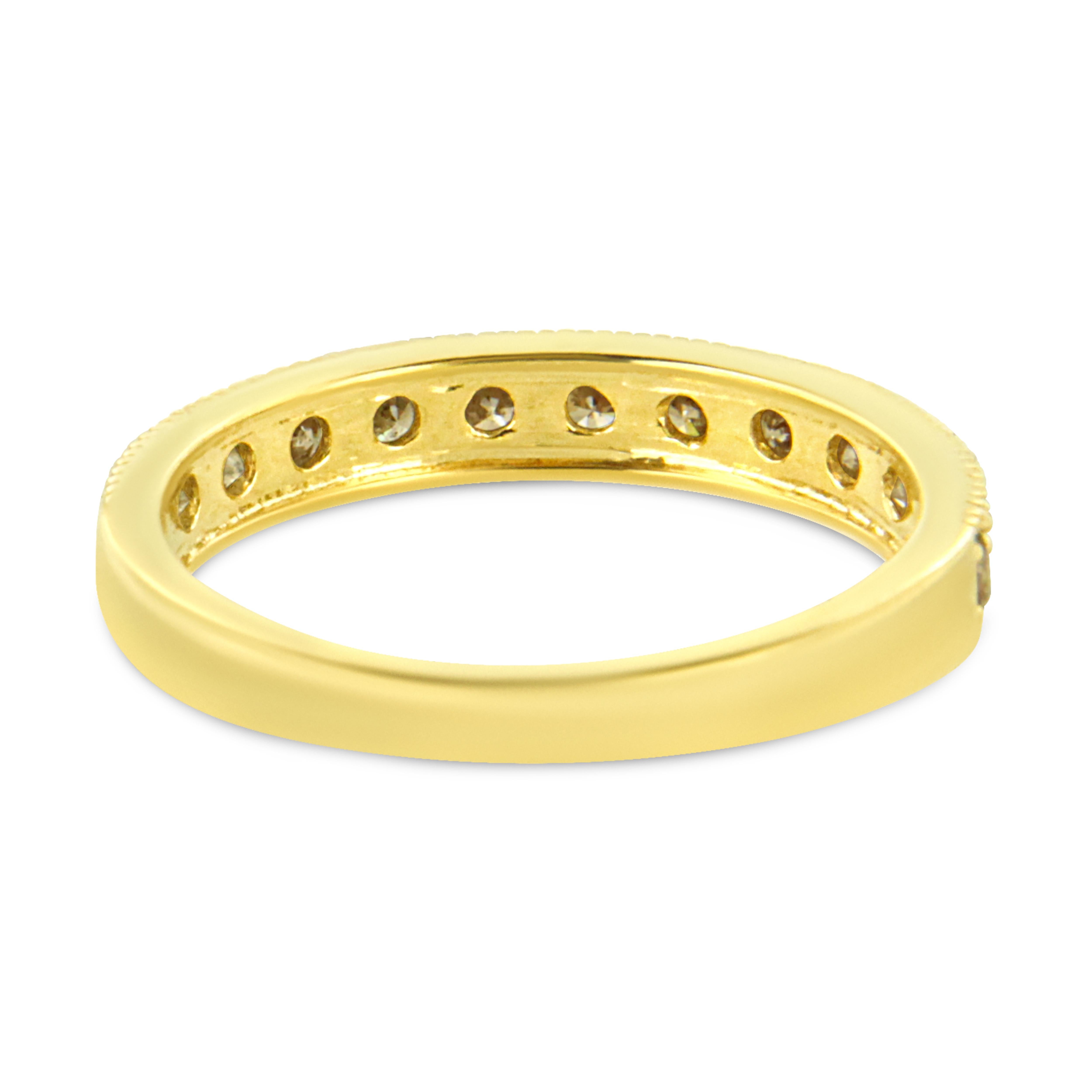 Contemporary IGI Certified 1/2 Carat Diamond 10K Yellow Gold Beaded Milgrain Band Style Ring For Sale