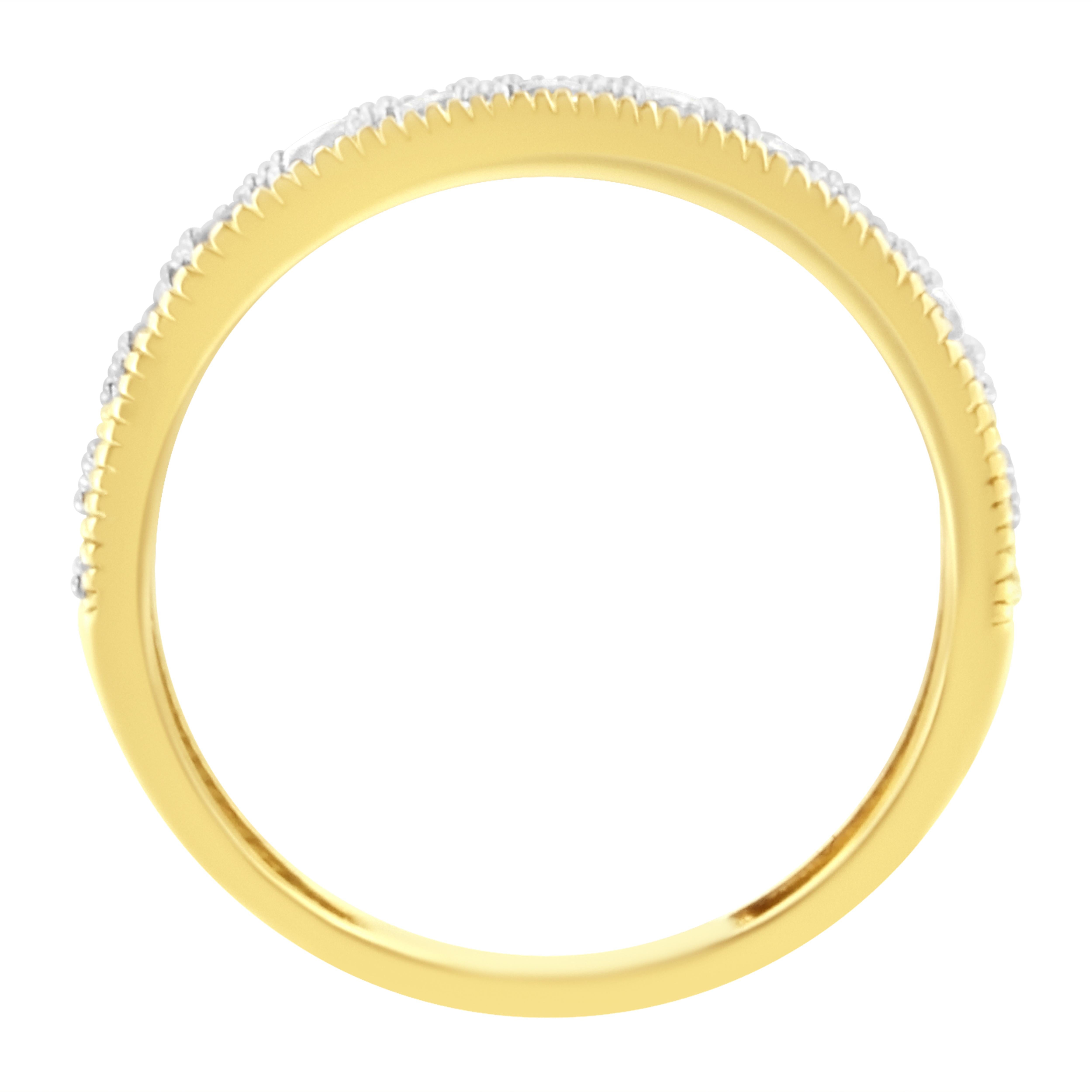 Round Cut IGI Certified 1/2 Carat Diamond 10K Yellow Gold Beaded Milgrain Band Style Ring For Sale