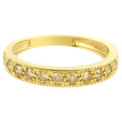 IGI-zertifizierter 1/2 Karat Diamantring aus 10 Karat Gelbgold mit Perlen im Milgrain-Ring
