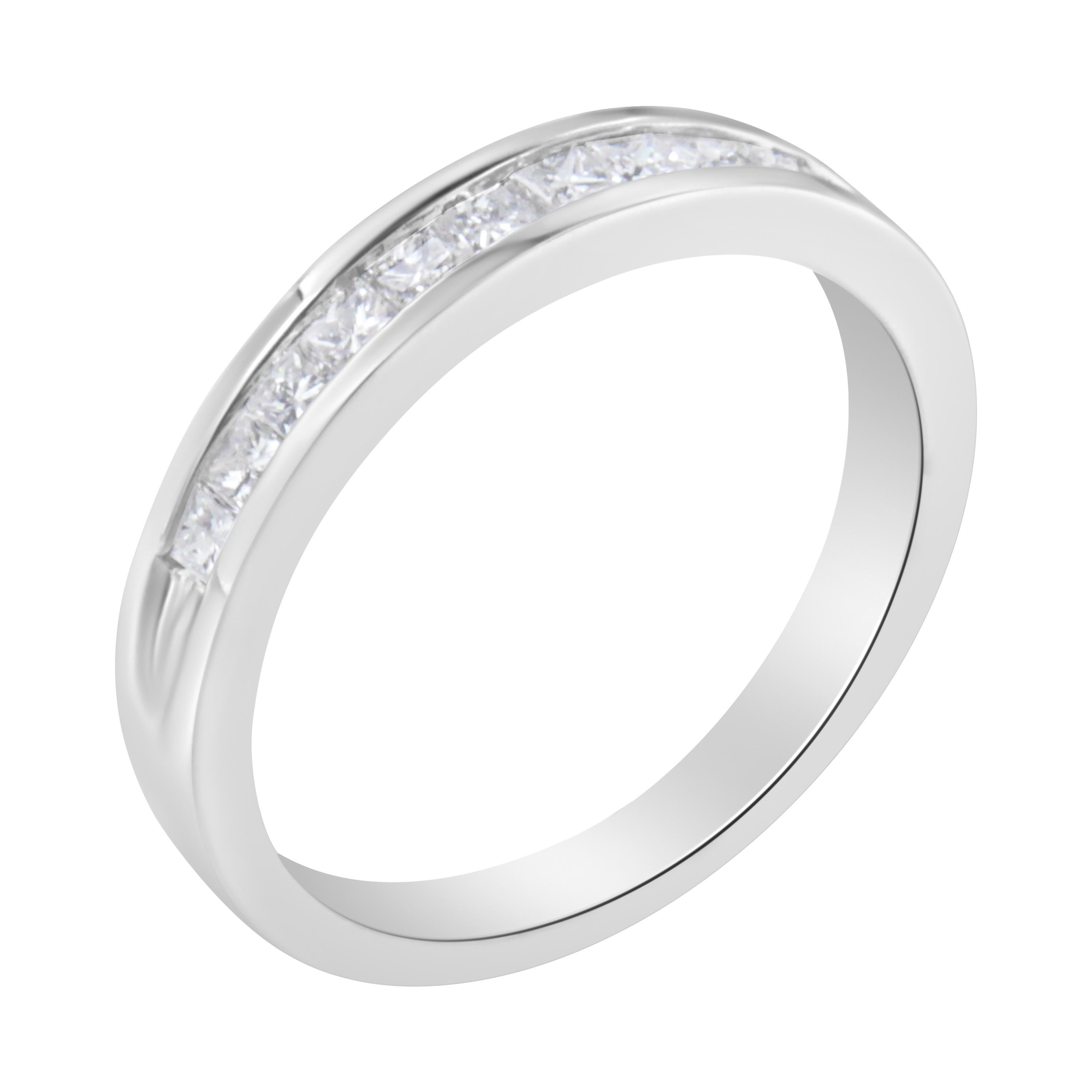 Modern IGI Certified 1/2ct Diamond 18K White Gold Half Eternity Style Wedding Band Ring For Sale