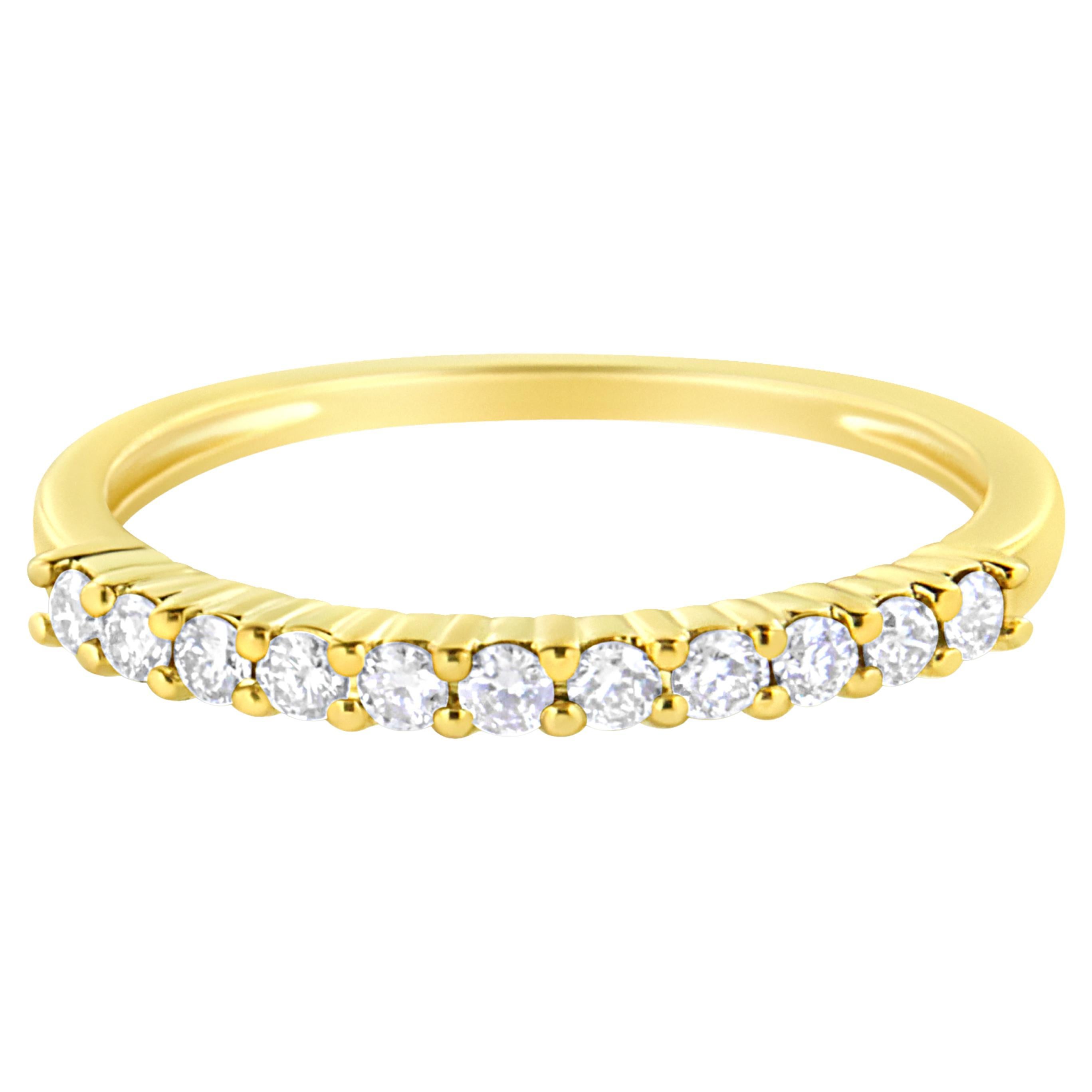 For Sale:  IGI Certified 1/4 Carat Diamond 10K Yellow Gold Prong Set Fluted Band Style Ring
