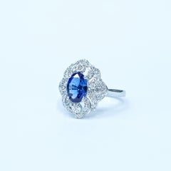 IGI Certified 1.00 Carat Blue Sapphire & Diamond Ring in 18K White Gold