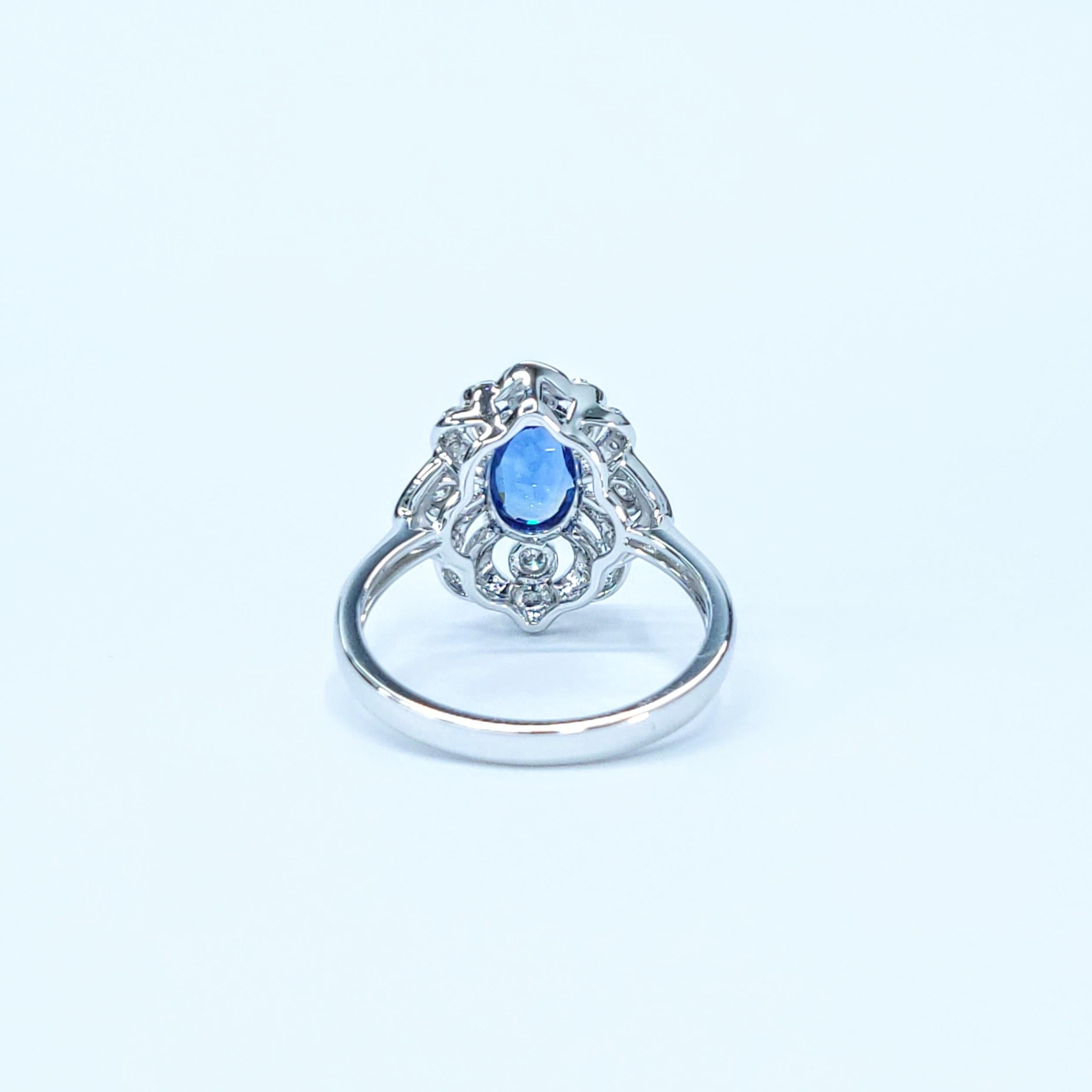 Oval Cut IGI Certified 1.00 Carat Blue Sapphire & Diamond Ring in 18K White Gold For Sale