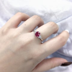 IGI Certified 1.00 Carat Burma Ruby and Diamond Ring in 18K White Gold