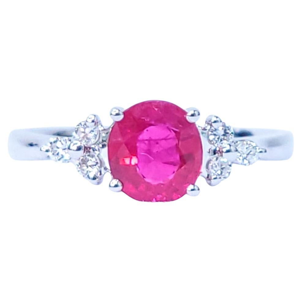 IGI Certified 1.00 Carat Burma Ruby and Diamond Ring in 18K White Gold
