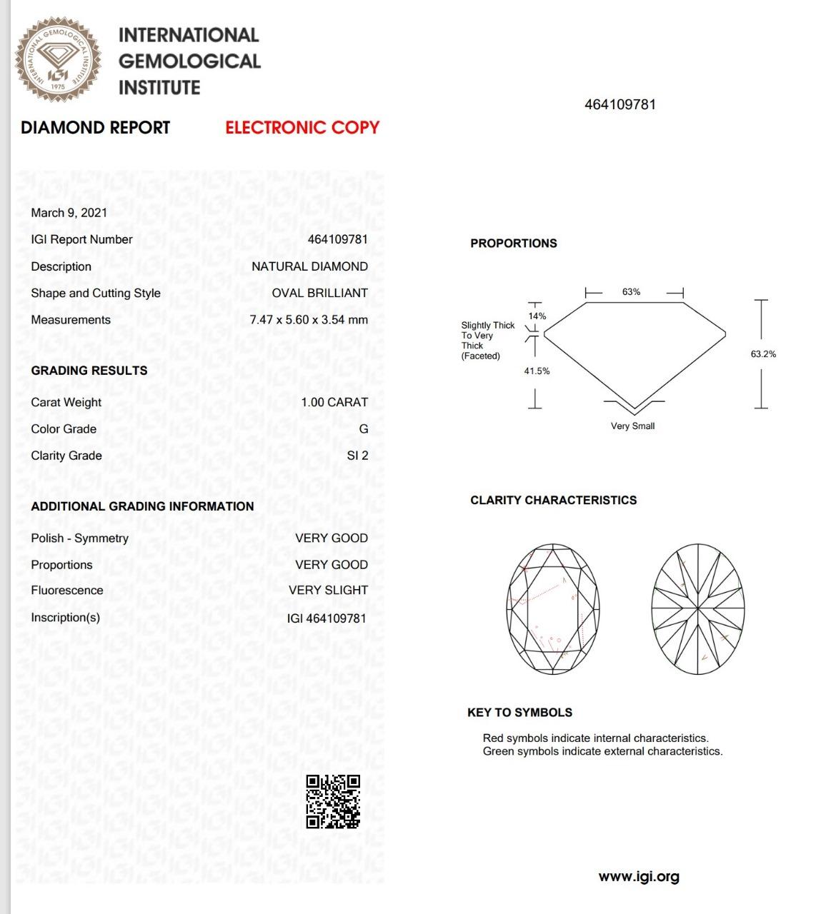 IGI Certified 1.00 Carat G Colour SI2 Clarity Diamond Ring 3