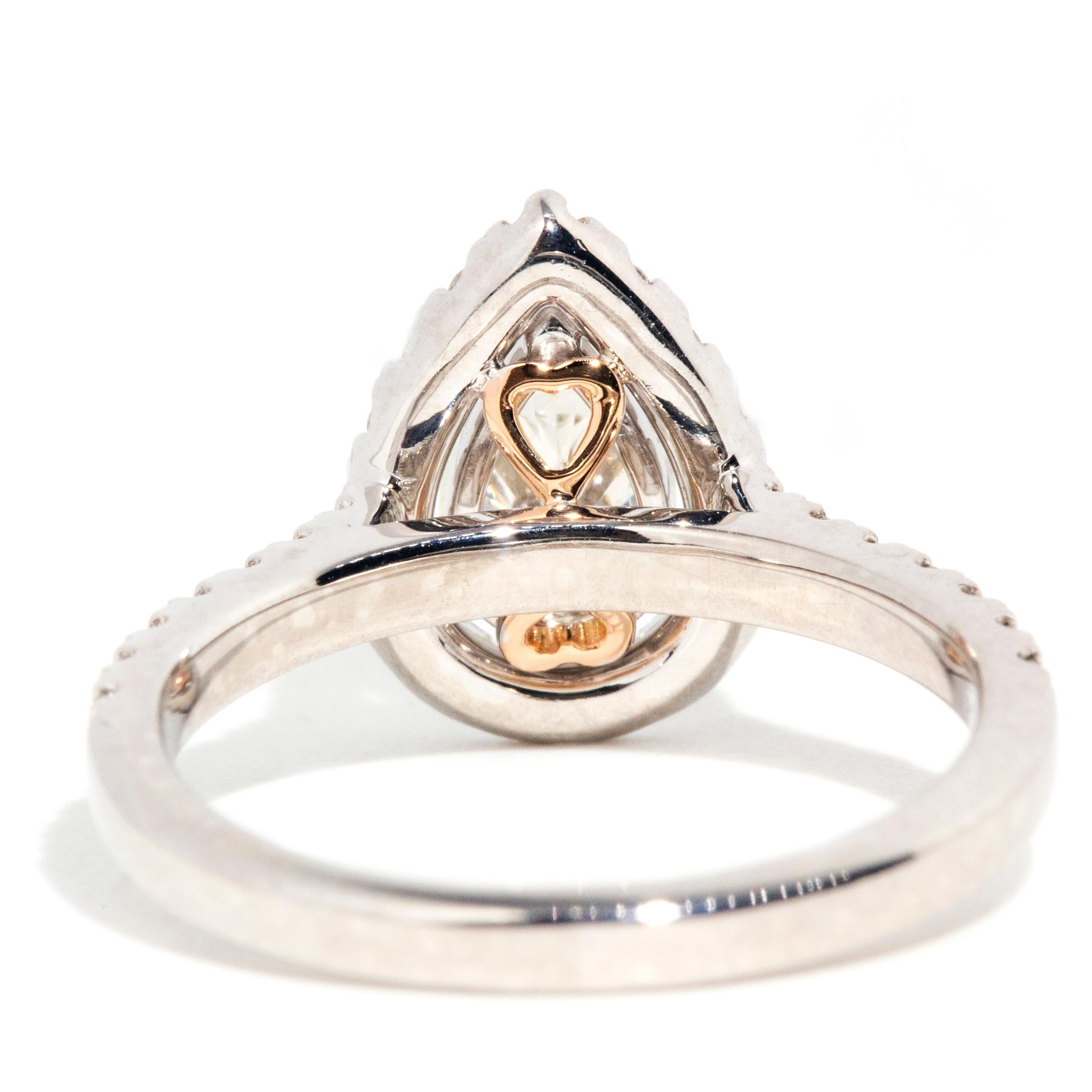 IGI Certified 1.00 Carat Pear Cut Diamond Platinum & 18 Carat Gold Cluster Ring For Sale 4