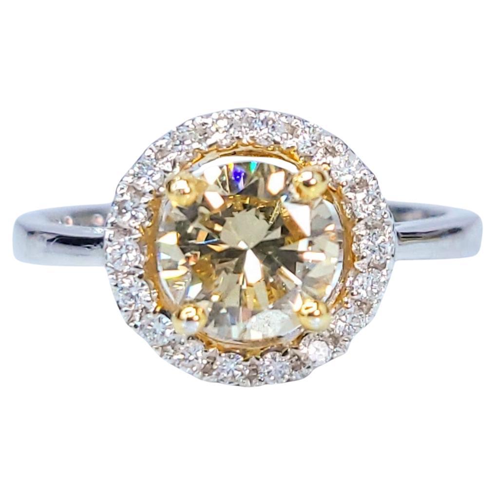 IGI Certified 1.00 Carat Yellow Diamond & 0.15 Carat Diamond Ring in 18K Gold