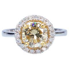 IGI Certified 1.00 Carat Yellow Diamond & 0.15 Carat Diamond Ring in 18K Gold