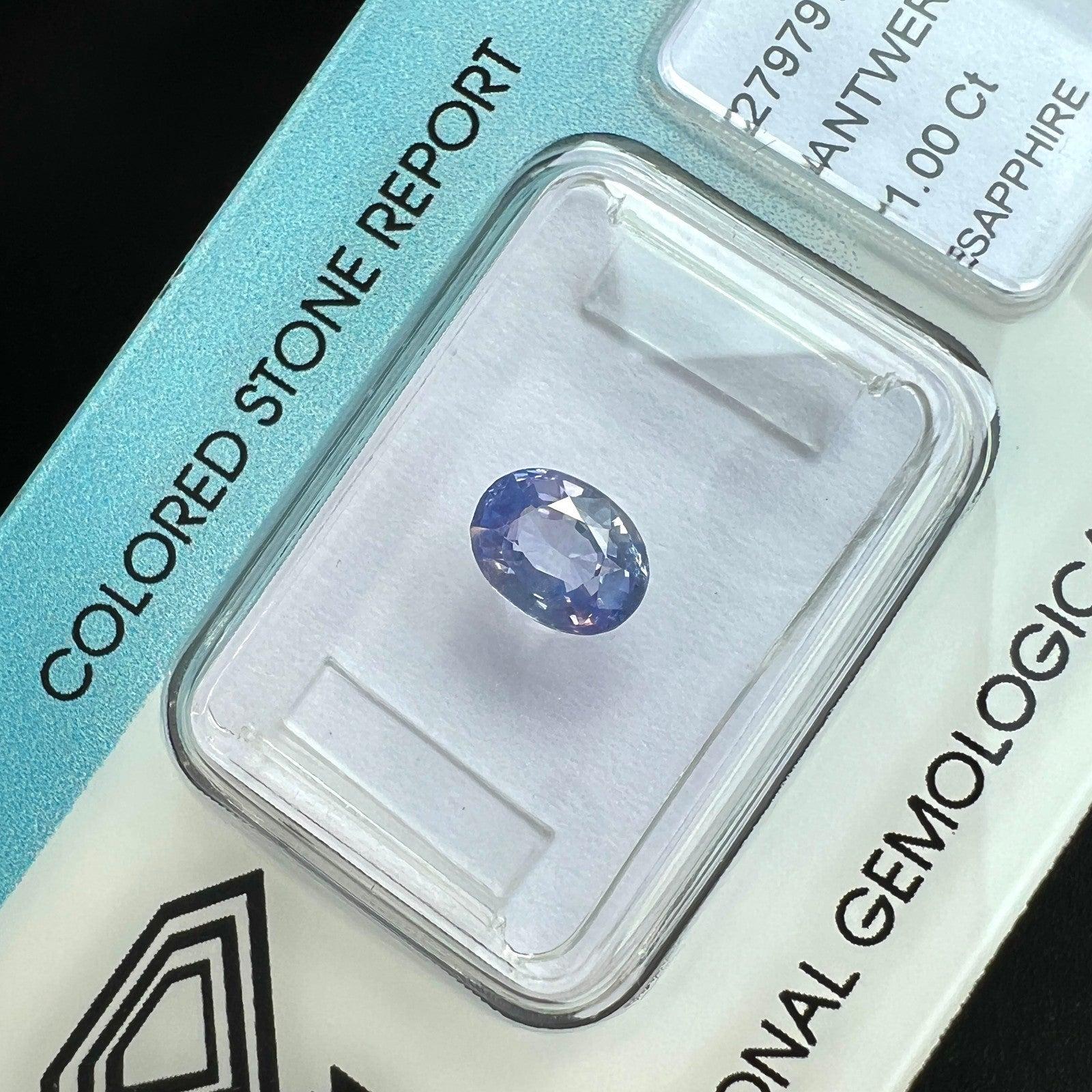 Oval Cut IGI Certified 1.00ct Ceylon Sapphire Natural Light Purple Blue Oval Untreated For Sale