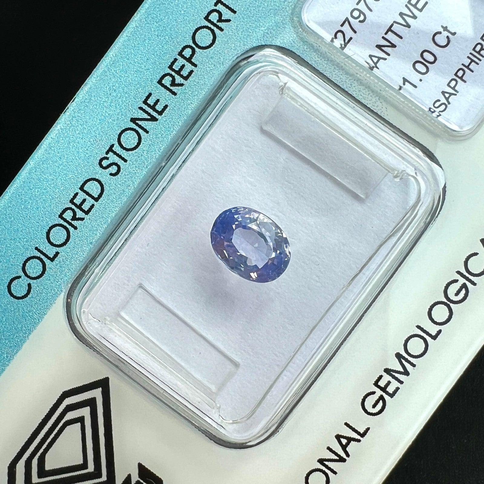 IGI Certified 1.00ct Ceylon Sapphire Natural Light Purple Blue Oval Untreated In New Condition For Sale In Birmingham, GB