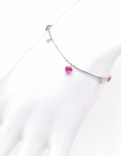 IGI Certified 1.00ct Heart Pink Sapphires and Diamonds 18K White Gold Bracelet