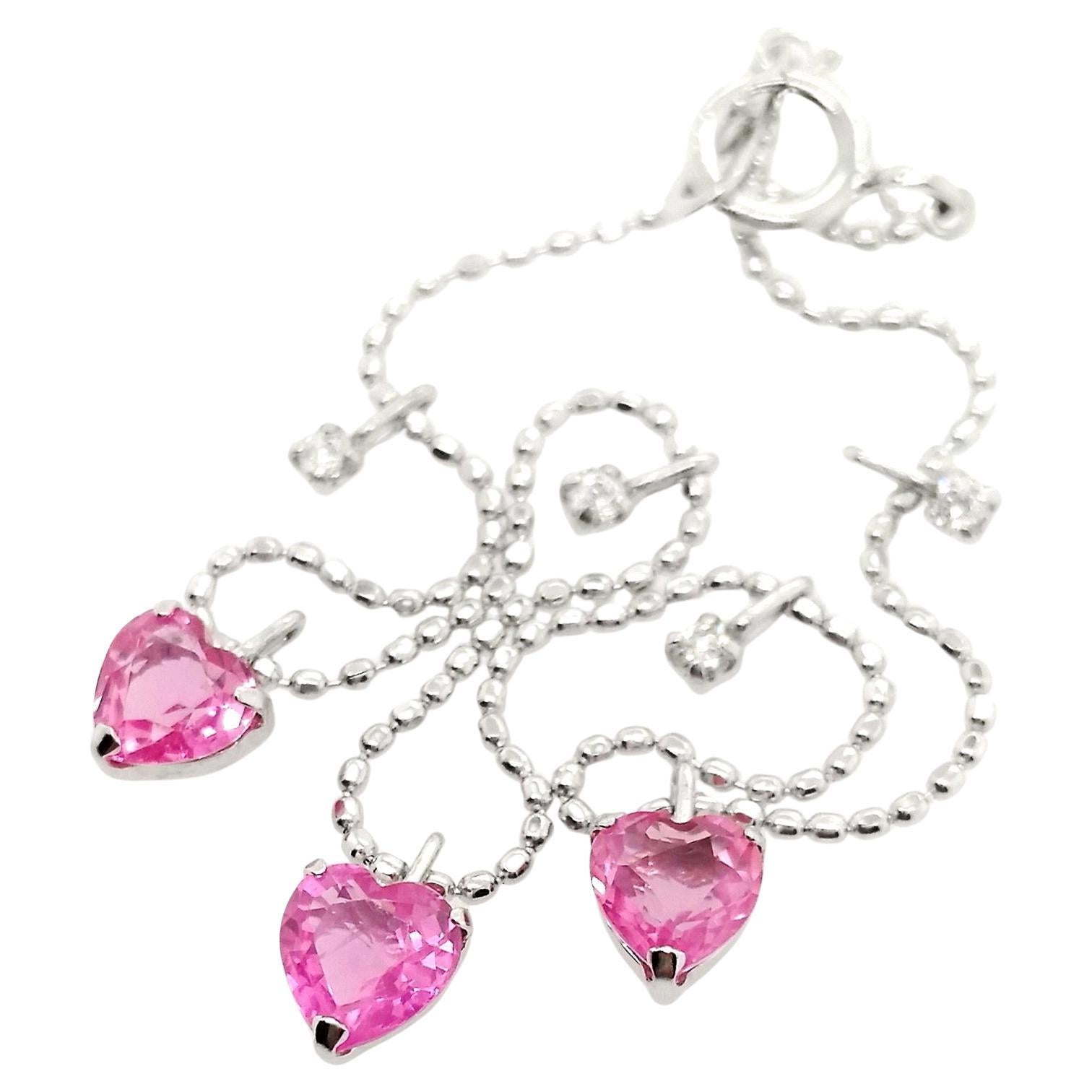 IGI Certified 1.00ct Heart Pink Sapphires and Diamonds 18K White Gold Bracelet