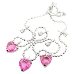Antique IGI Certified 1.00ct Heart Pink Sapphires and Diamonds 18K White Gold Bracelet
