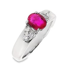 IGI Certified 1.00ct Natural Burma Ruby and 0.18ct Natural Diamond Platinum Ring