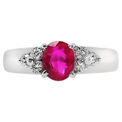 IGI Certified 1.00ct Natural Burma Ruby and 0.18ct Natural Diamond Platinum Ring
