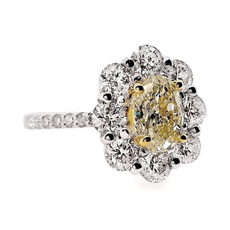 Women's IGI Certified 1.00ct Oval Diamond 1.38ct Natural Diamonds Platinum & Gold Ring