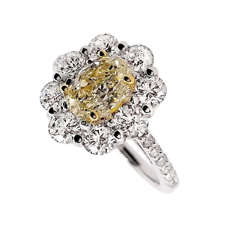 IGI Certified 1.00ct Oval Diamond 1.38ct Natural Diamonds Platinum & Gold Ring 1
