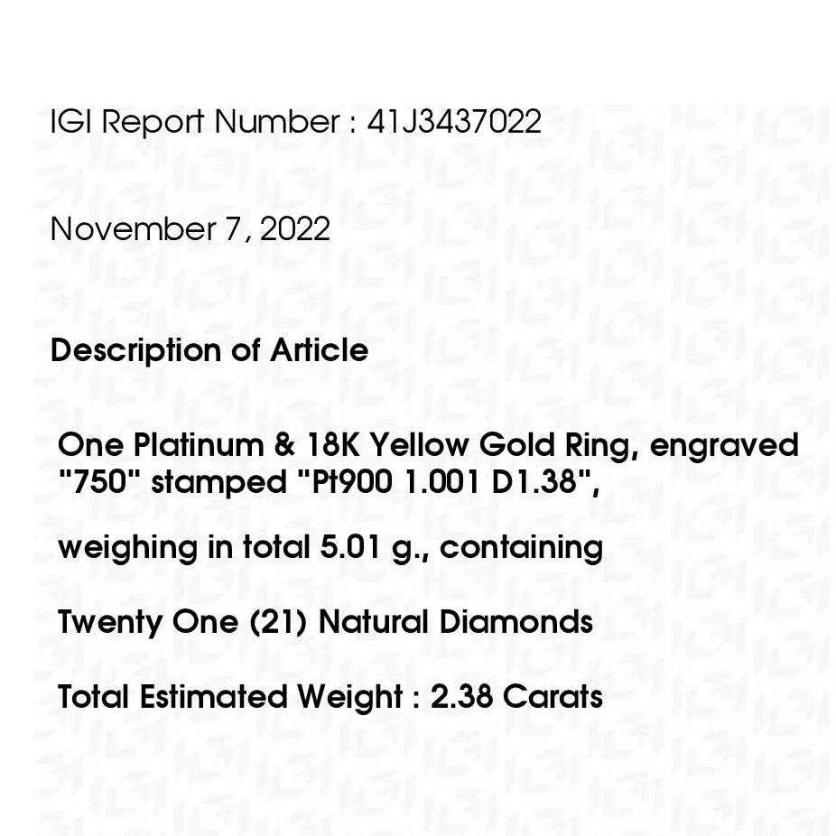 IGI Certified 1.00ct Oval Diamond 1.38ct Natural Diamonds Platinum & Gold Ring 4