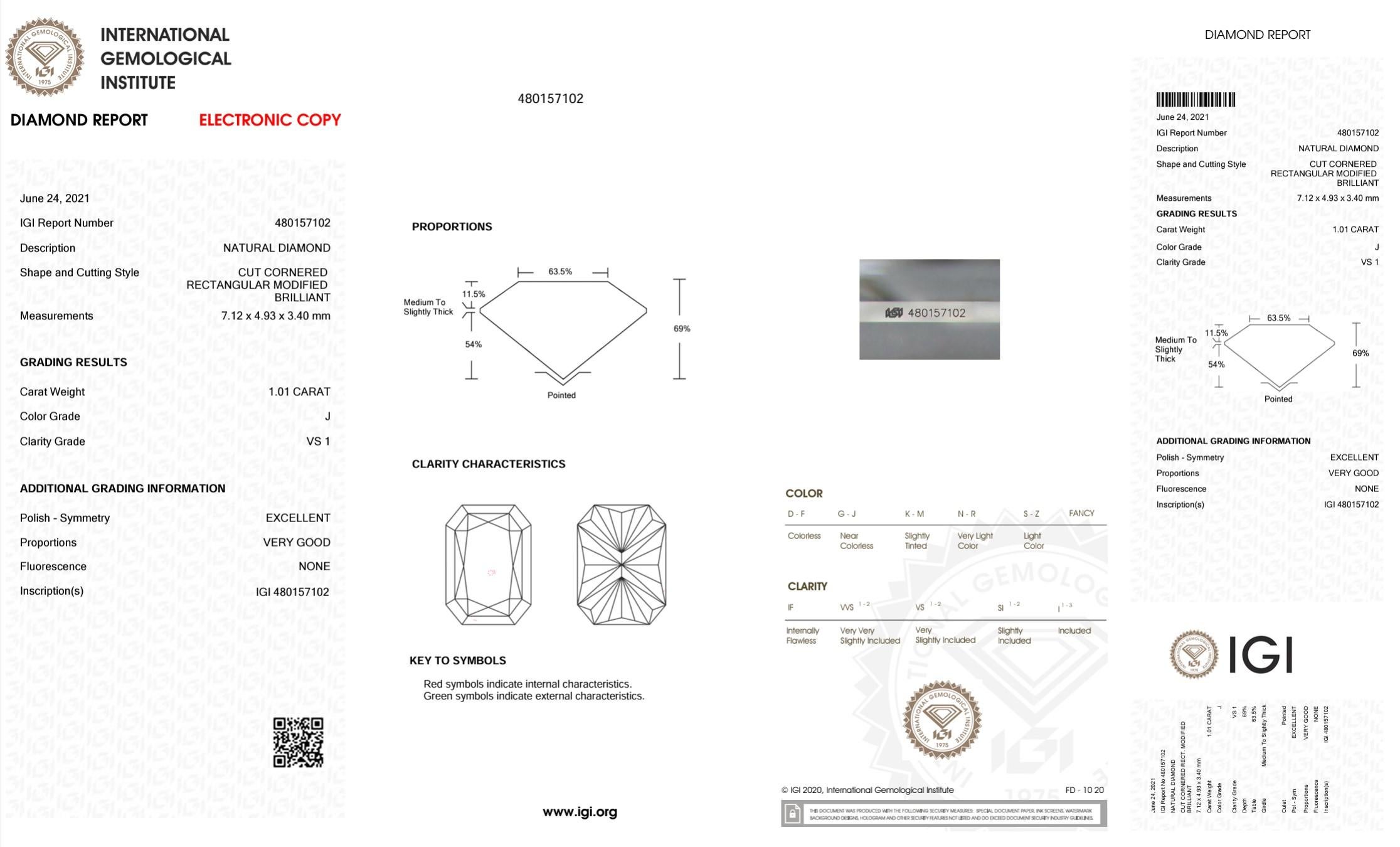 IGI Certified 1.01 Carat J Colour VS1 Clarity Diamond For Sale 1
