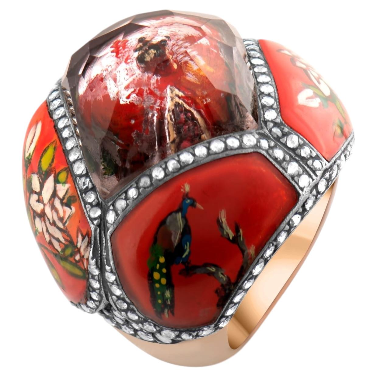 IGI zertifiziert 1.01 Karat Naturdiamant Vogel und Blumenmotiv Statement Ring