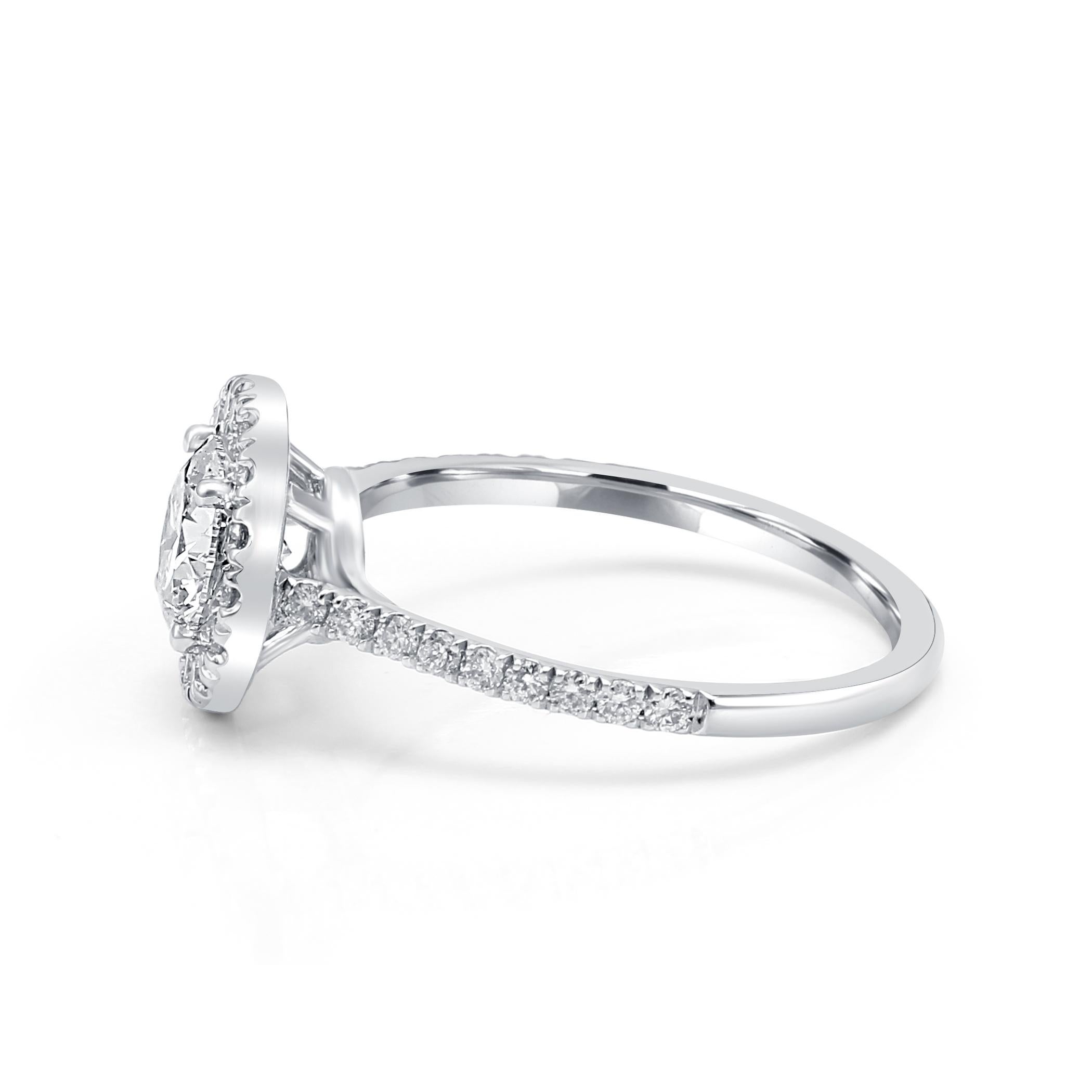 Round Cut White Diamond Round Halo 1.51 Carat Total 14K Gold Classic Engagement Ring