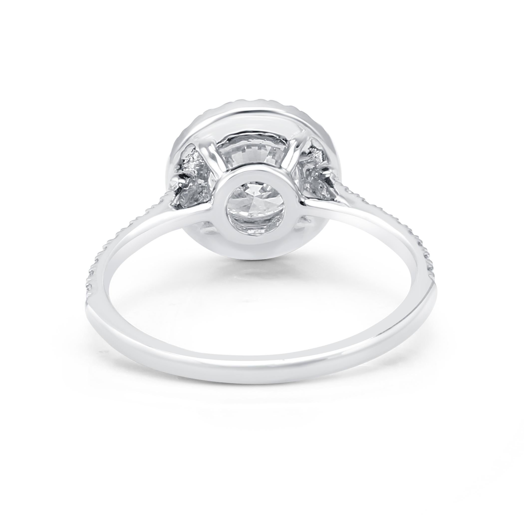 White Diamond Round Halo 1.51 Carat Total 14K Gold Classic Engagement Ring 1