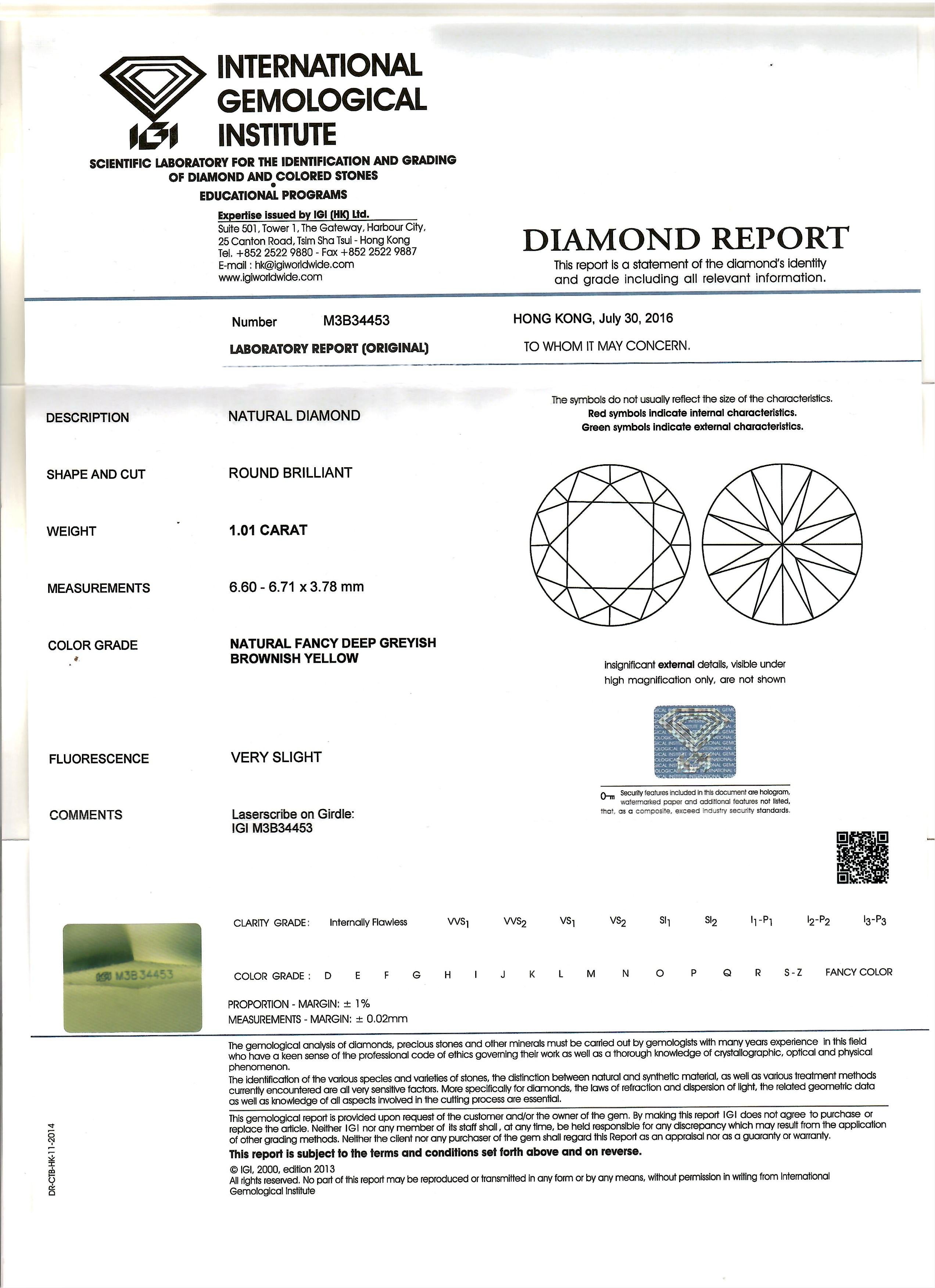 Bague en or 18 carats avec diamant jaune certifié IGI de 1,01 carat et diamant de 0,26 carat Neuf - En vente à KOWLOON, HK