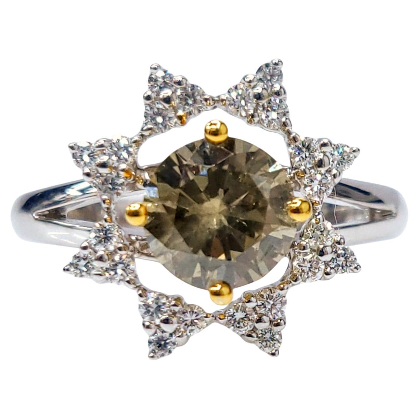IGI Certified 1.01 Carat Yellow Diamond & 0.26 Carat Diamond Ring in 18K Gold