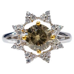 IGI Certified 1.01 Carat Yellow Diamond & 0.26 Carat Diamond Ring in 18K Gold