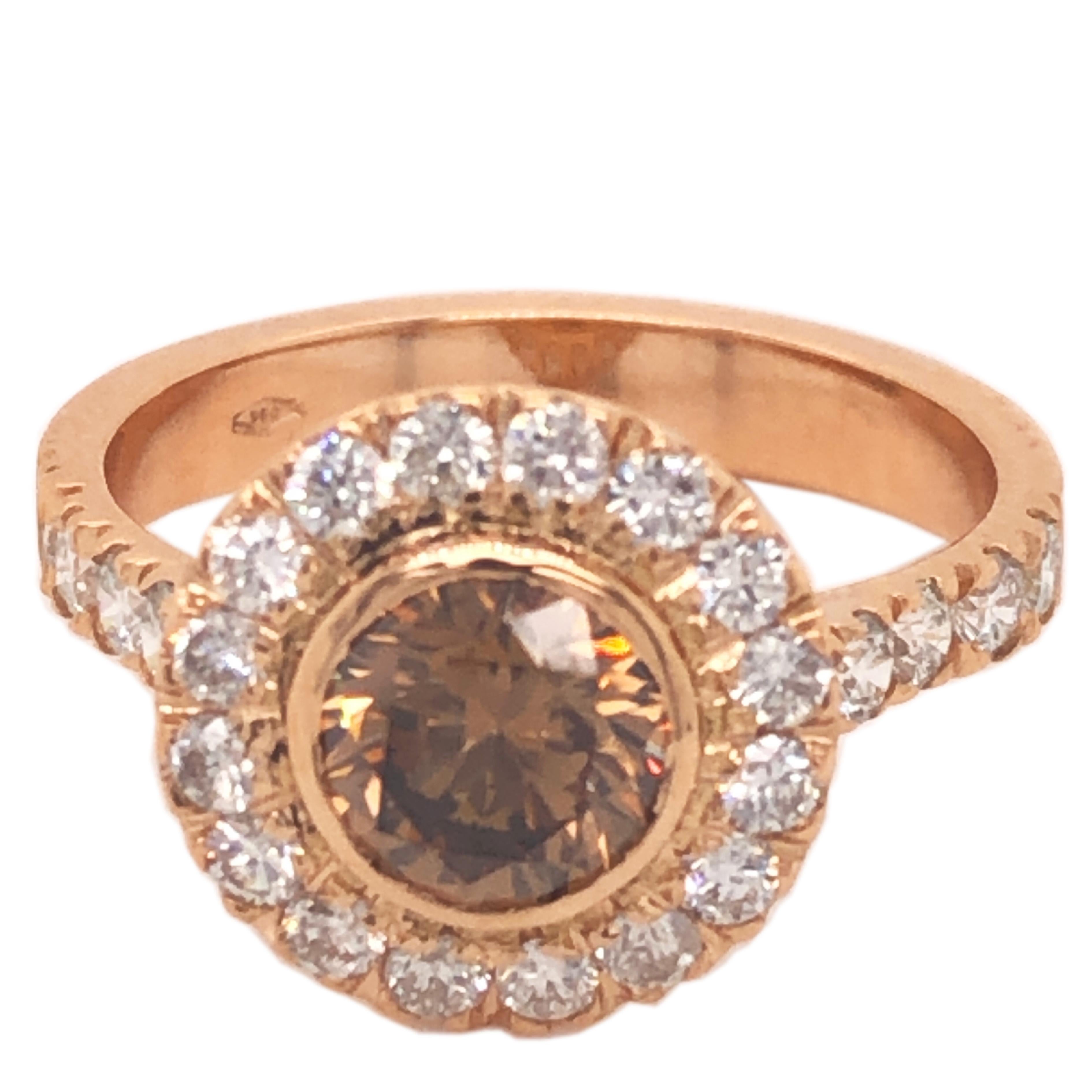 Women's IGI Certified 1.01 Karat Champagne White Diamond Rose Gold Solitaire Ring For Sale