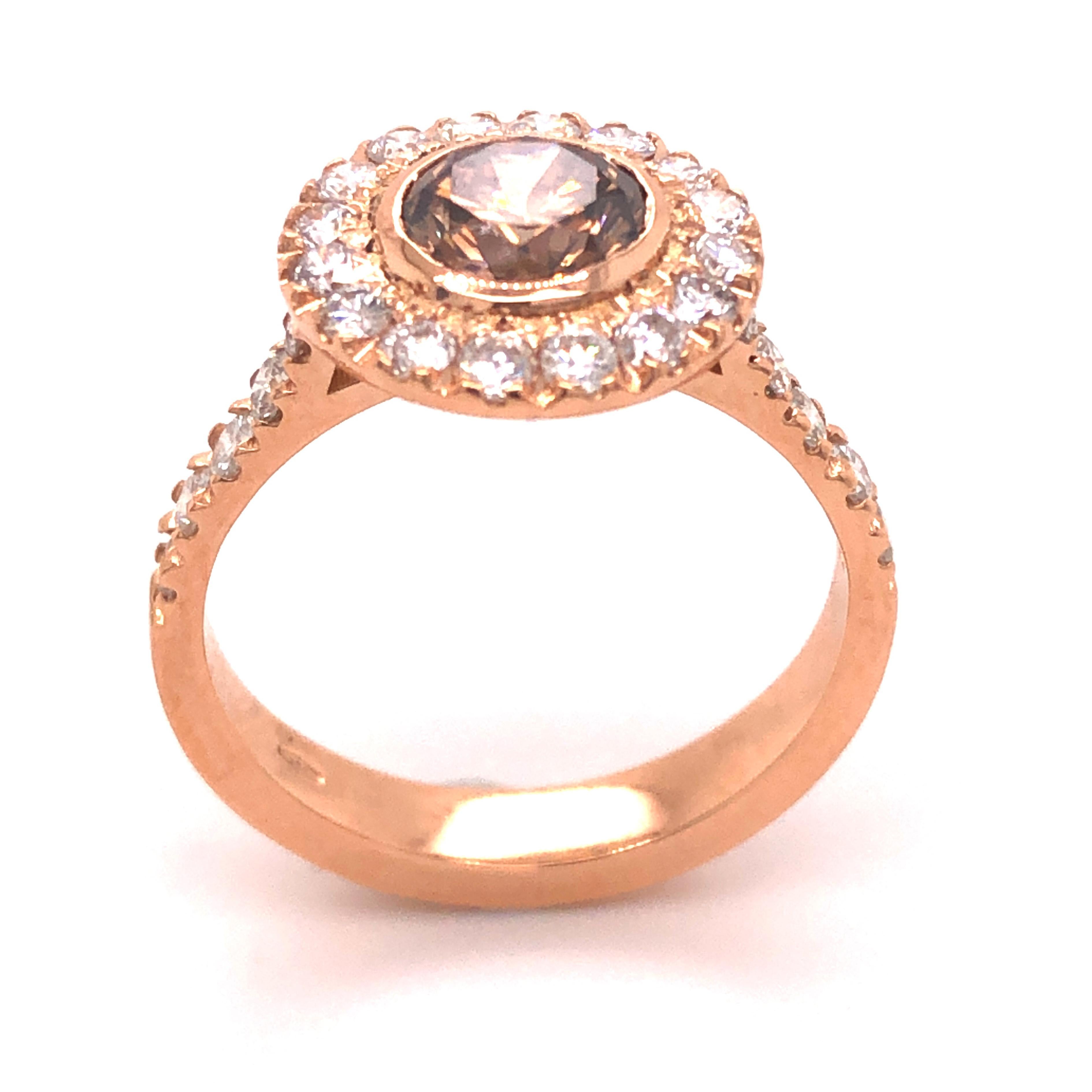 IGI Certified 1.01 Karat Champagne White Diamond Rose Gold Solitaire Ring For Sale 1