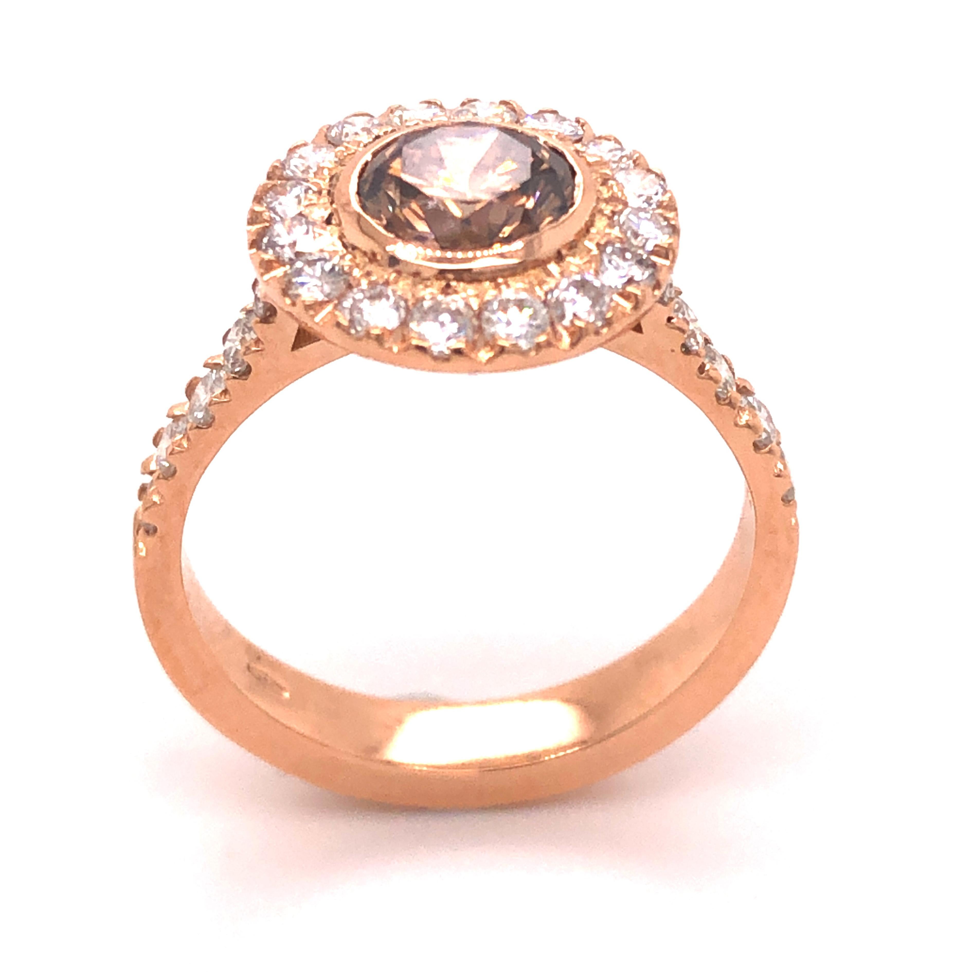 IGI Certified 1.01 Karat Champagne White Diamond Rose Gold Solitaire Ring For Sale 1
