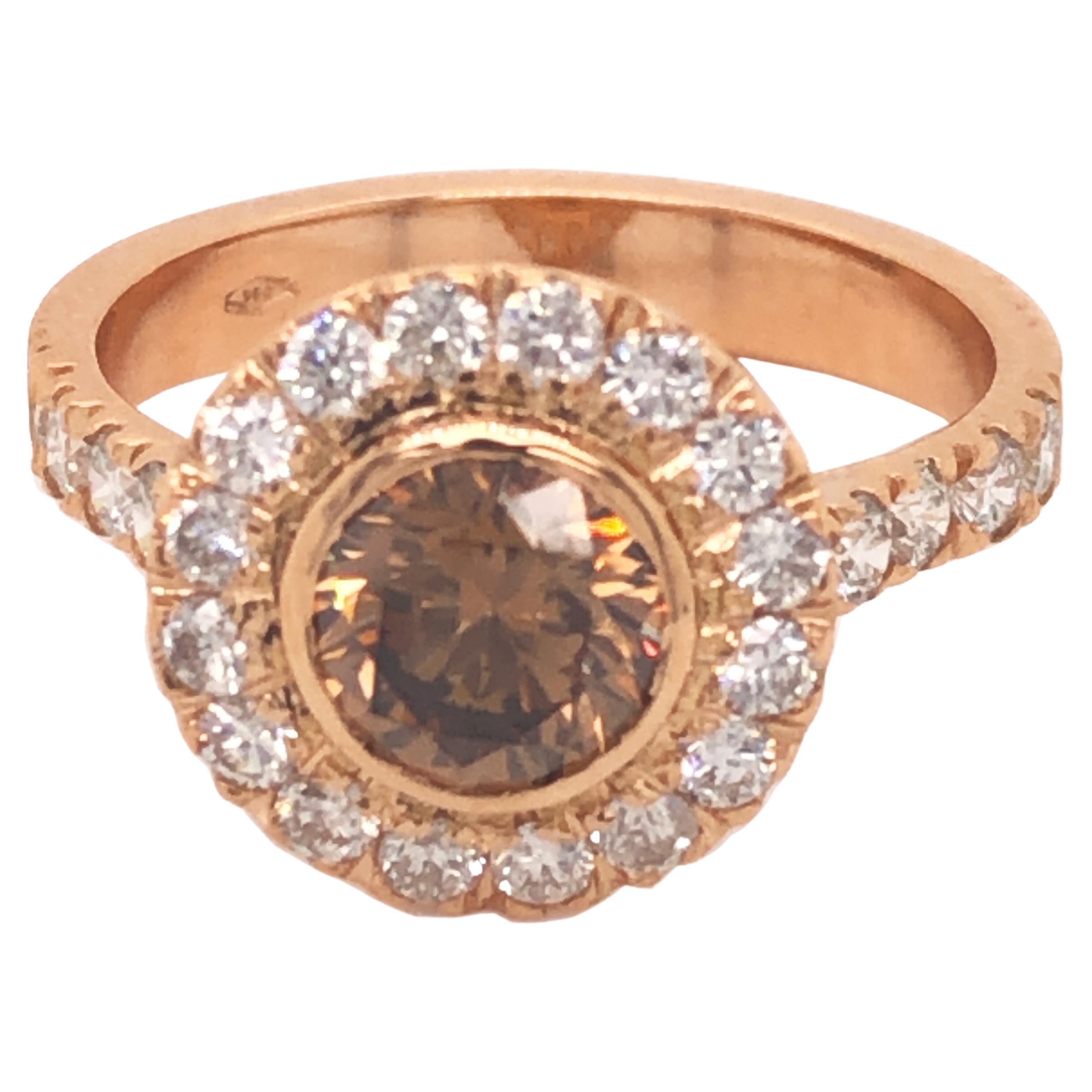 IGI Certified 1.01 Karat Champagne White Diamond Rose Gold Solitaire Ring For Sale