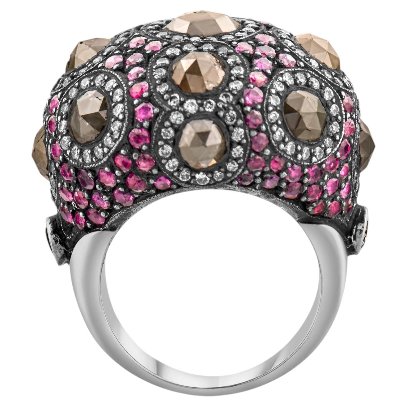 IGI Certified 10.14 Carat Natural Diamond, Ruby and Rough Diamond Statement Ring For Sale